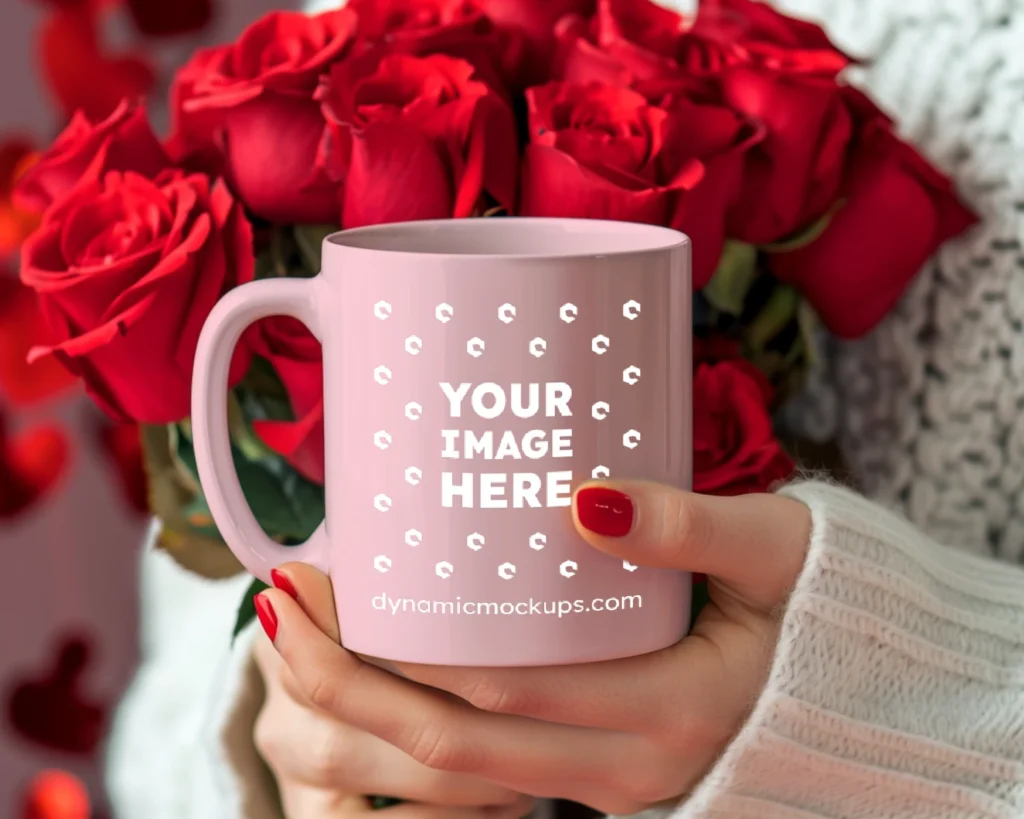 11oz Blank Pink Ceramic Coffee Mug Mockup Template