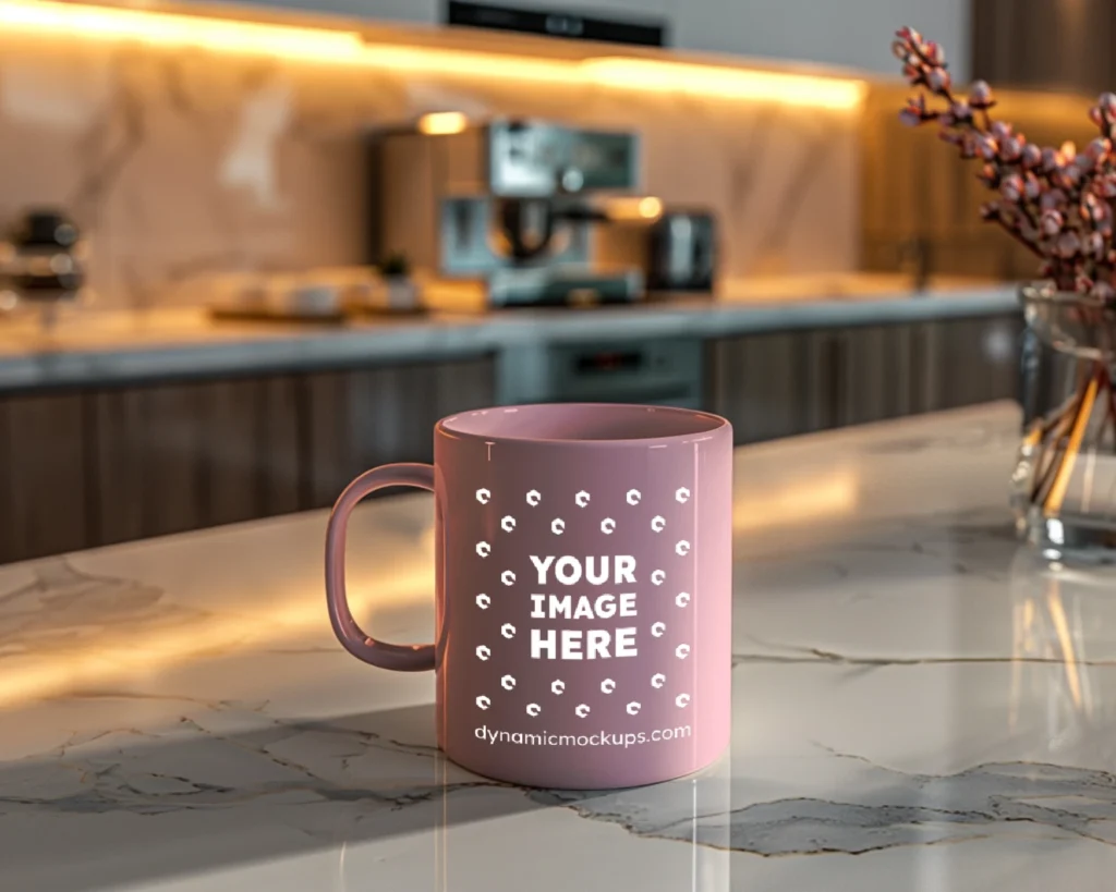 11oz Blank Pink Ceramic Coffee Mug Mockup Template