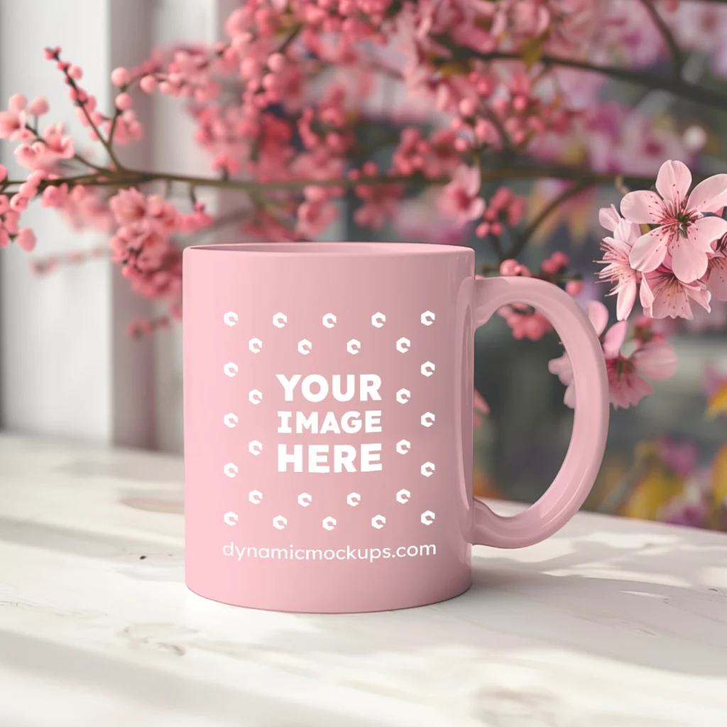 11oz Blank Pink Ceramic Coffee Mug Mockup Template