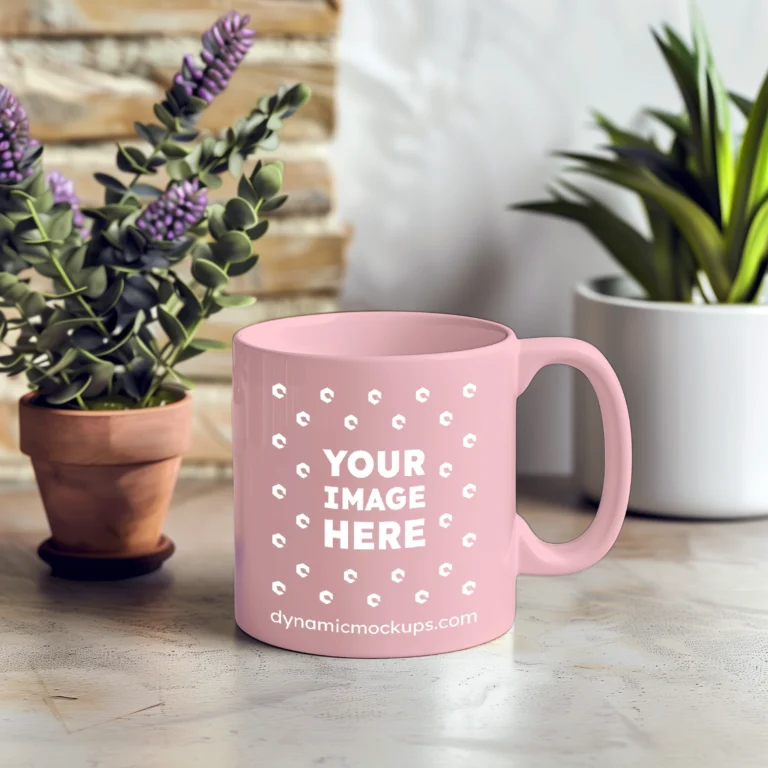 11oz Blank Pink Ceramic Coffee Mug Mockup Template