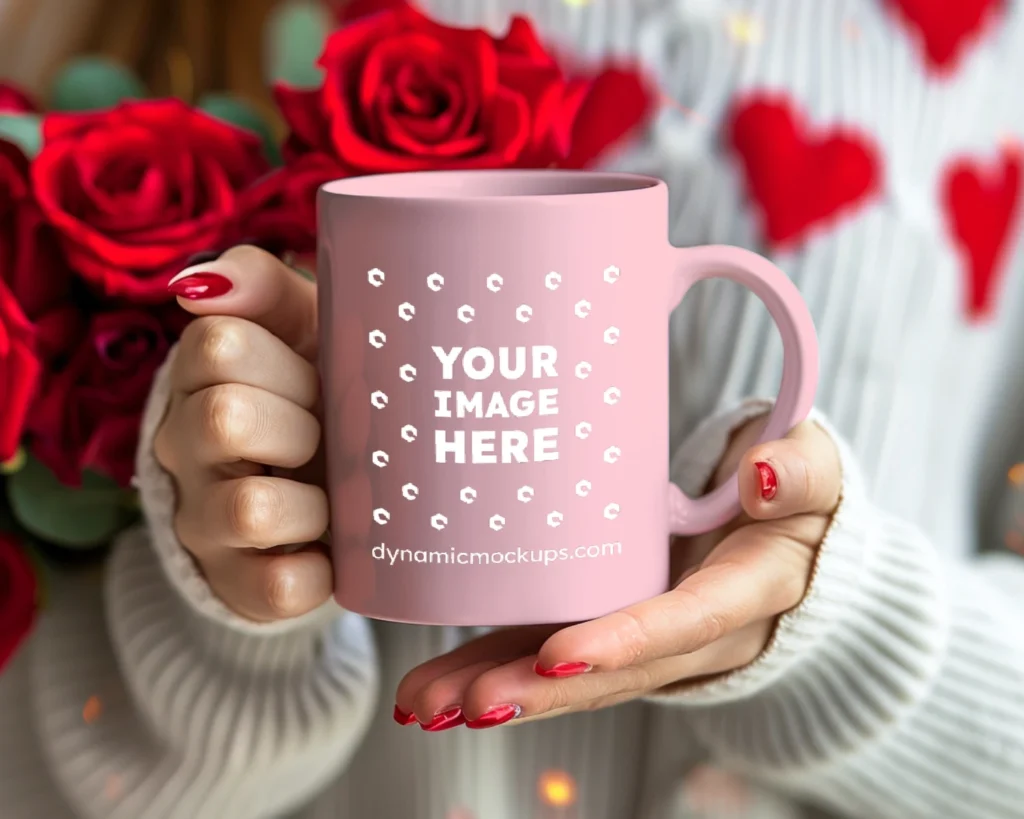 11oz Blank Pink Ceramic Coffee Mug Mockup Template