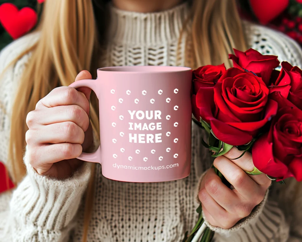 11oz Blank Pink Ceramic Coffee Mug Mockup Template