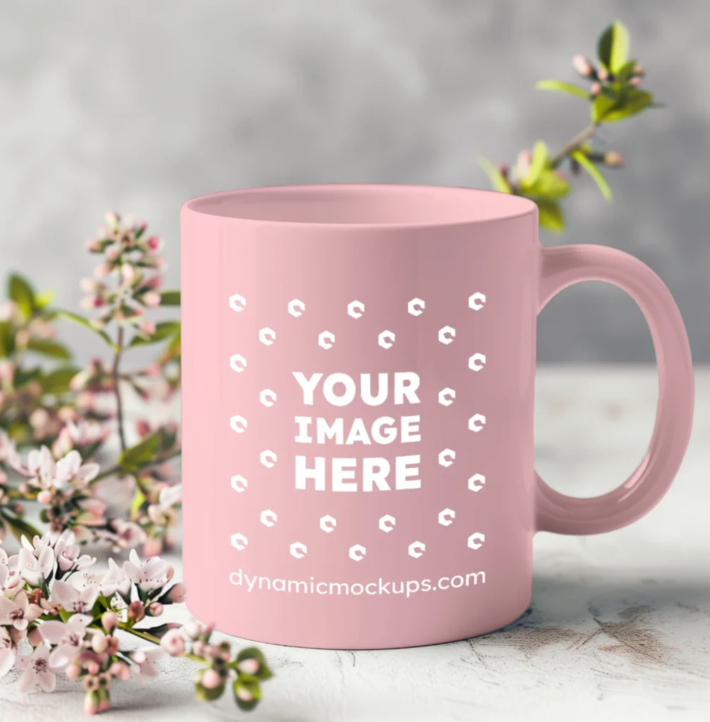 11oz Blank Pink Ceramic Coffee Mug Mockup Template