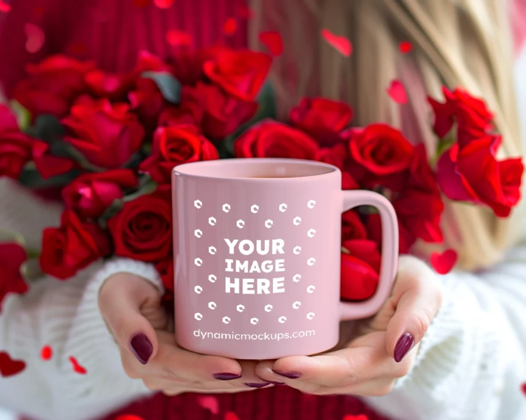 11oz Blank Pink Ceramic Coffee Mug Mockup Template