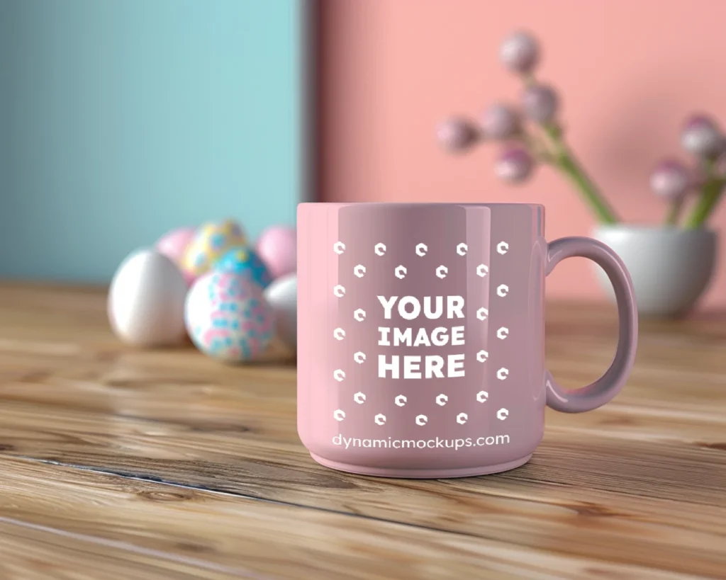 11oz Blank Pink Ceramic Coffee Mug Mockup Template