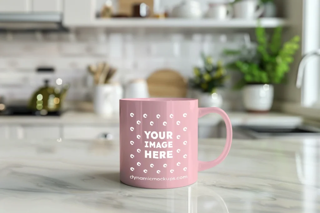 11oz Blank Pink Ceramic Coffee Mug Mockup Template