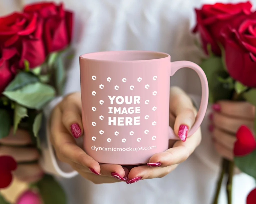 11oz Blank Pink Ceramic Coffee Mug Mockup Template