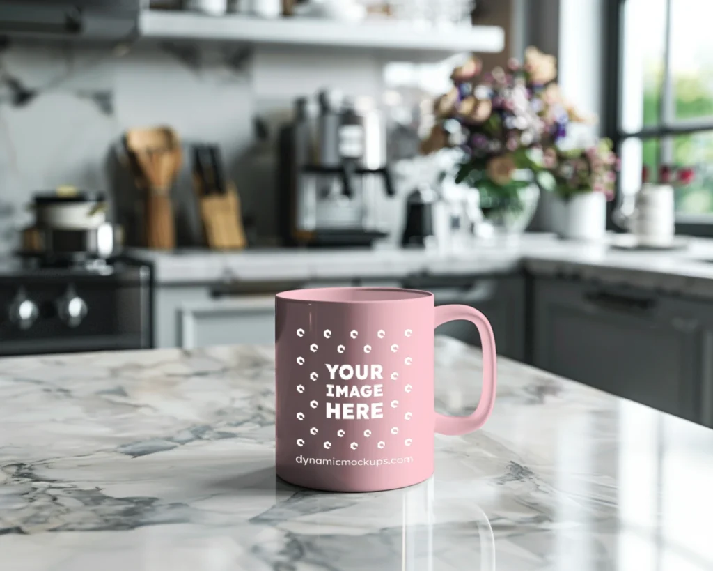 11oz Blank Pink Ceramic Coffee Mug Mockup Template