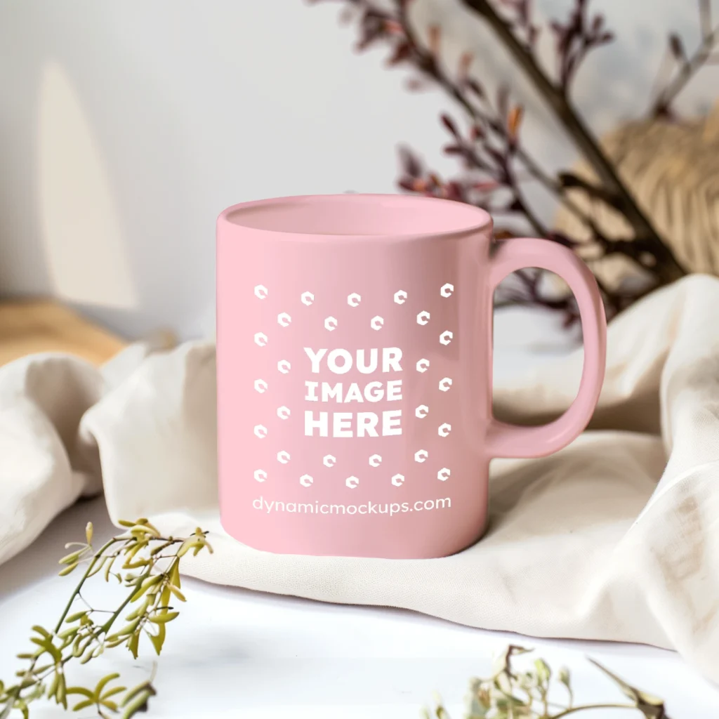 11oz Blank Pink Ceramic Coffee Mug Mockup Template