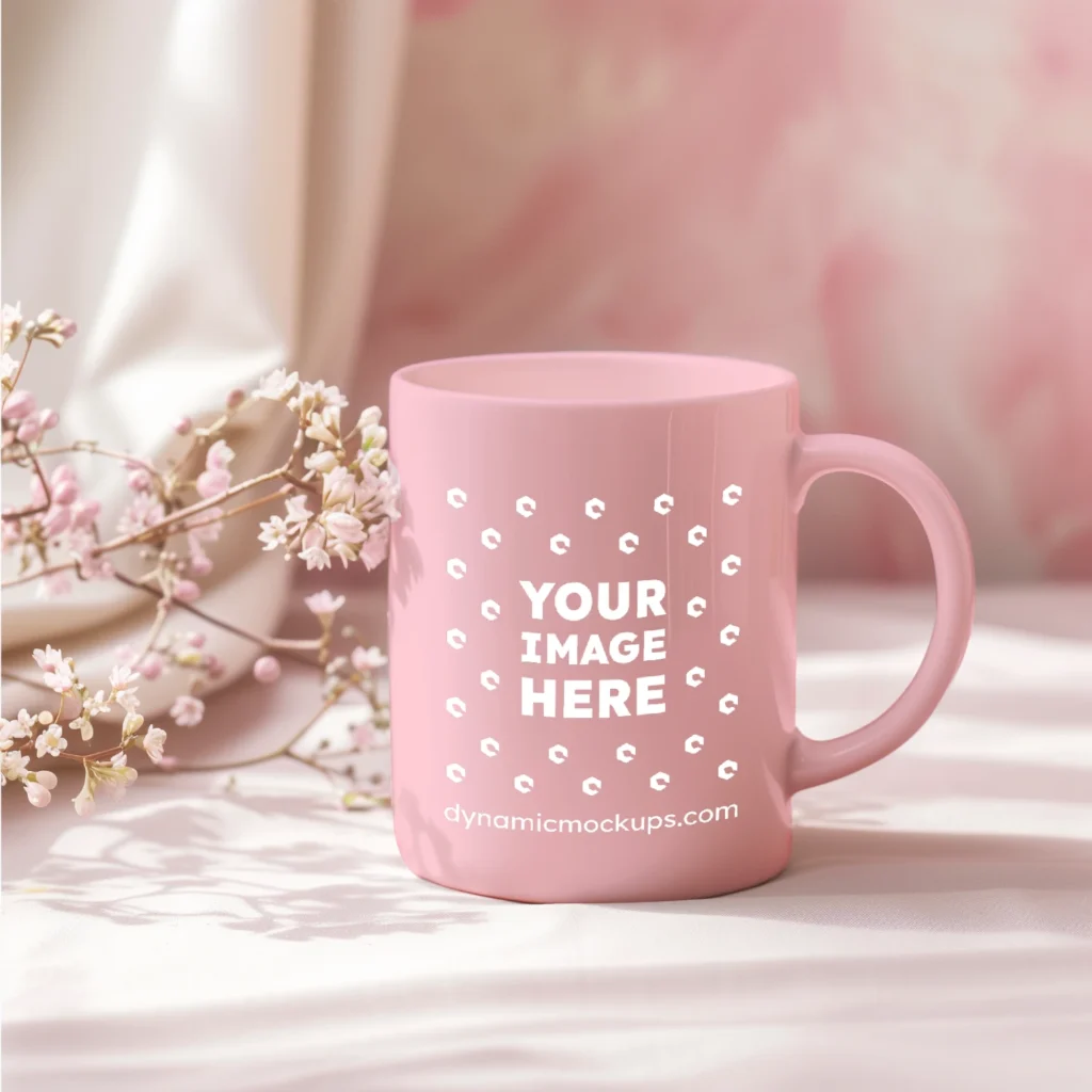 11oz Blank Pink Ceramic Coffee Mug Mockup Template