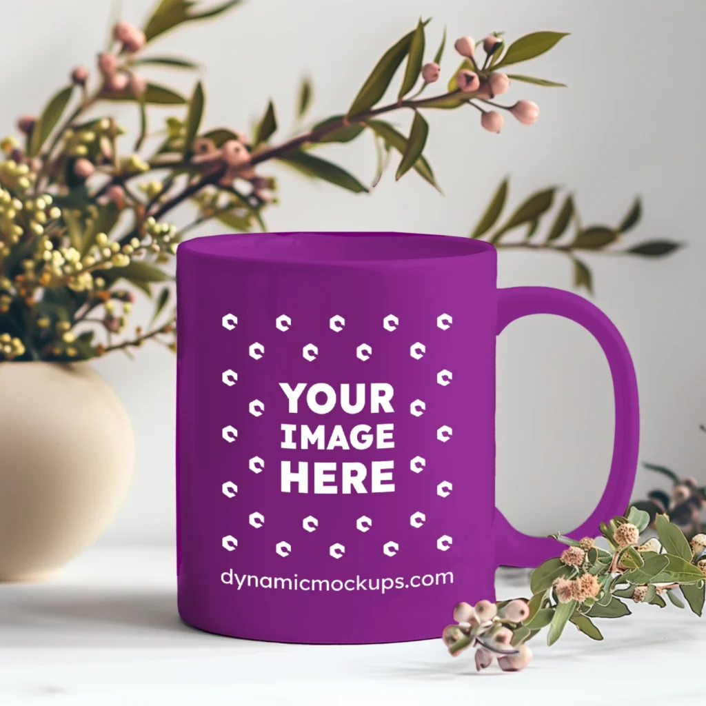 11oz Blank Purple Ceramic Coffee Mug Mockup Template