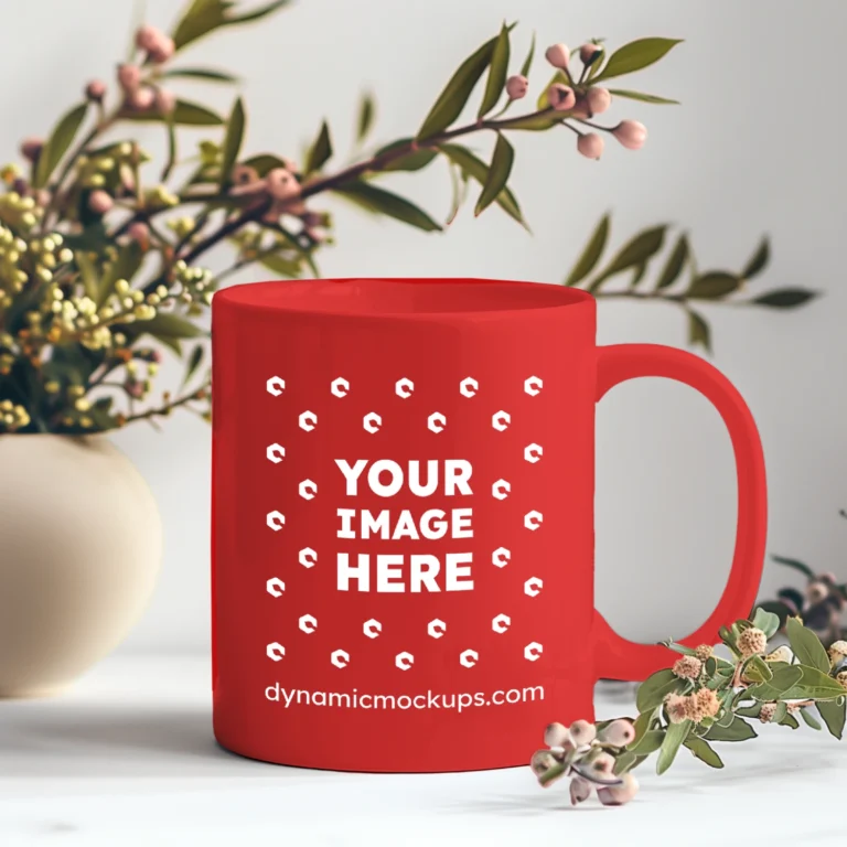 11oz Blank Red Ceramic Coffee Mug Mockup Template