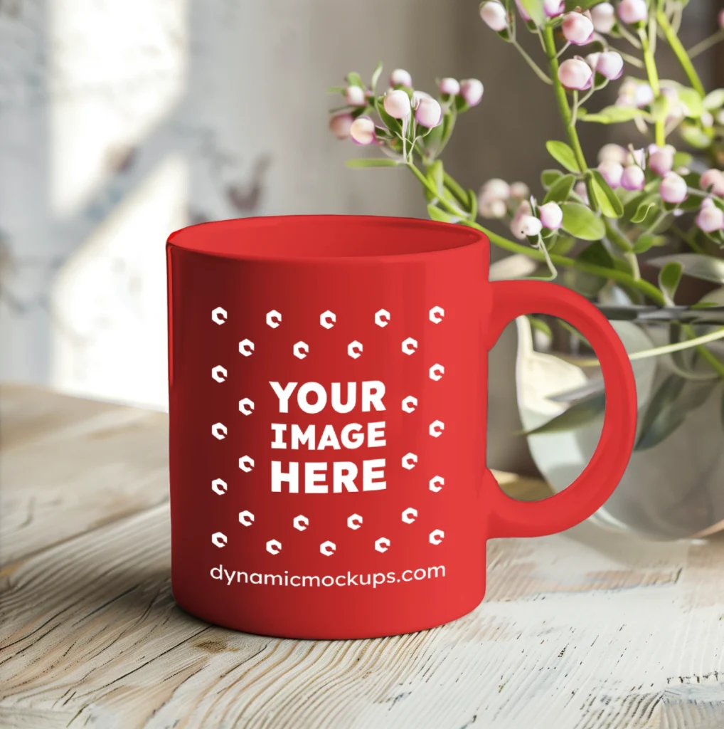 11oz Blank Red Ceramic Coffee Mug Mockup Template