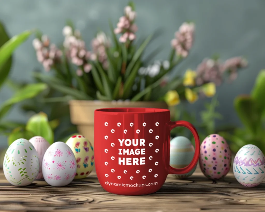 11oz Blank Red Ceramic Coffee Mug Mockup Template