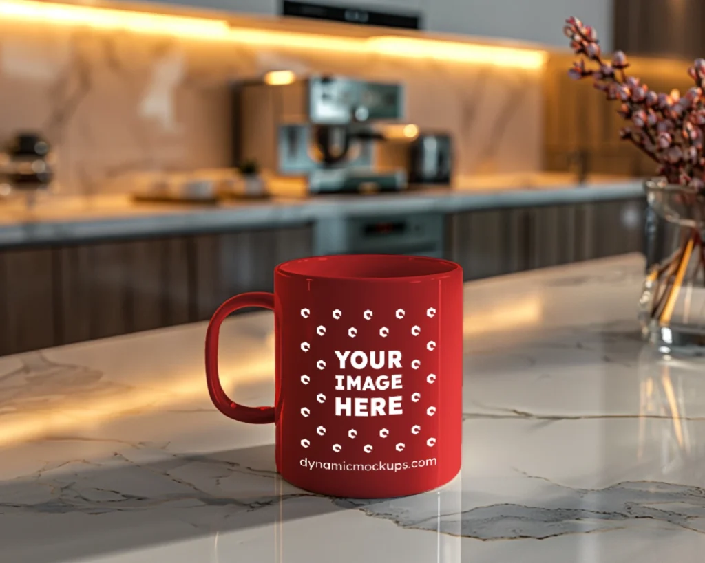 11oz Blank Red Ceramic Coffee Mug Mockup Template