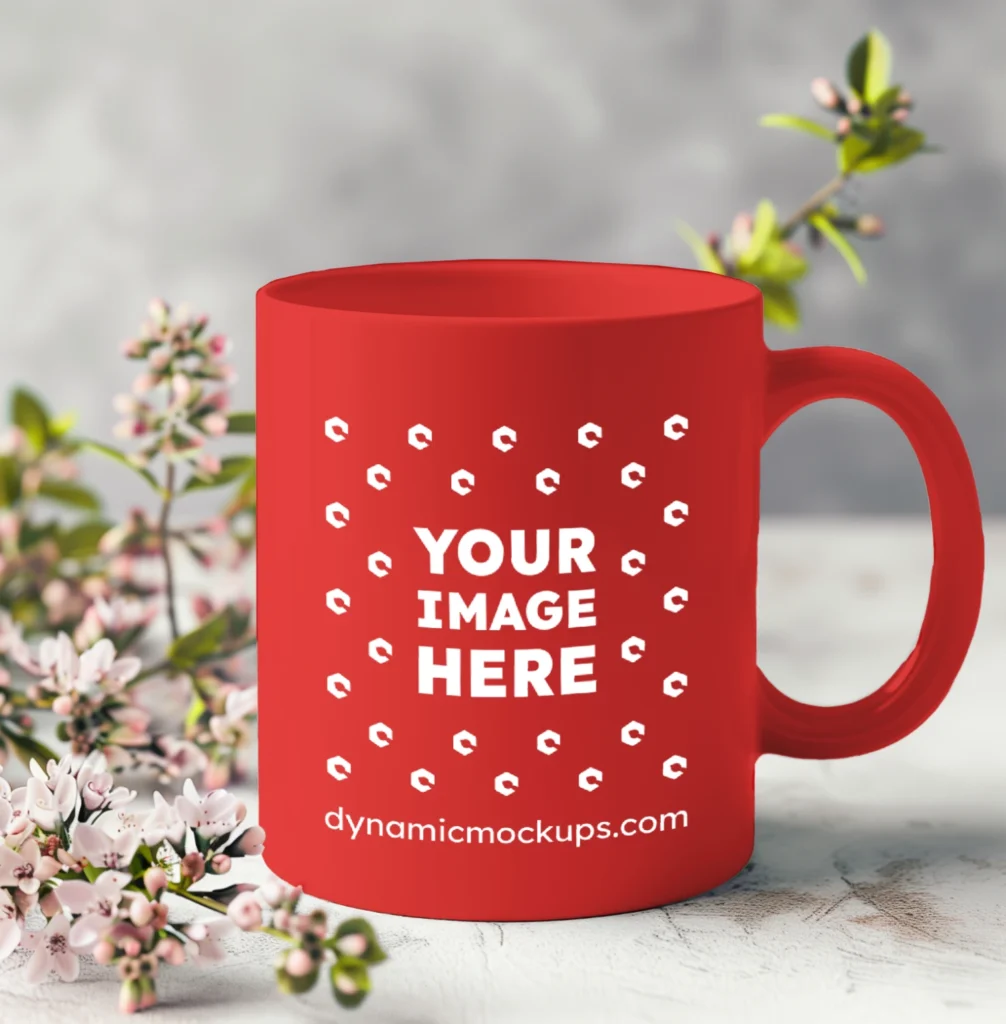 11oz Blank Red Ceramic Coffee Mug Mockup Template