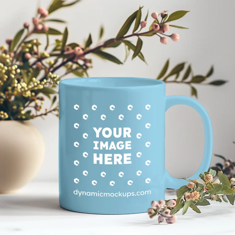 11oz Blank Sky Blue Ceramic Coffee Mug Mockup Template