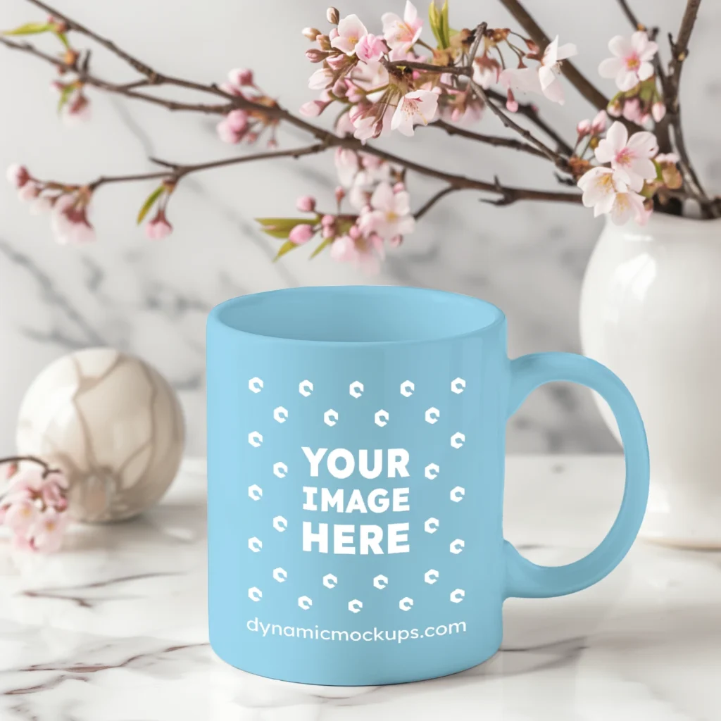 11oz Blank Sky Blue Ceramic Coffee Mug Mockup Template