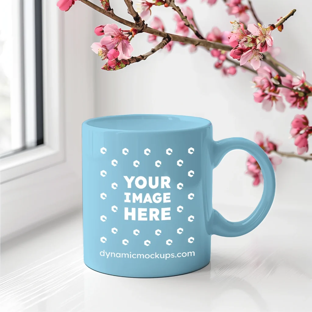 11oz Blank Sky Blue Ceramic Coffee Mug Mockup Template