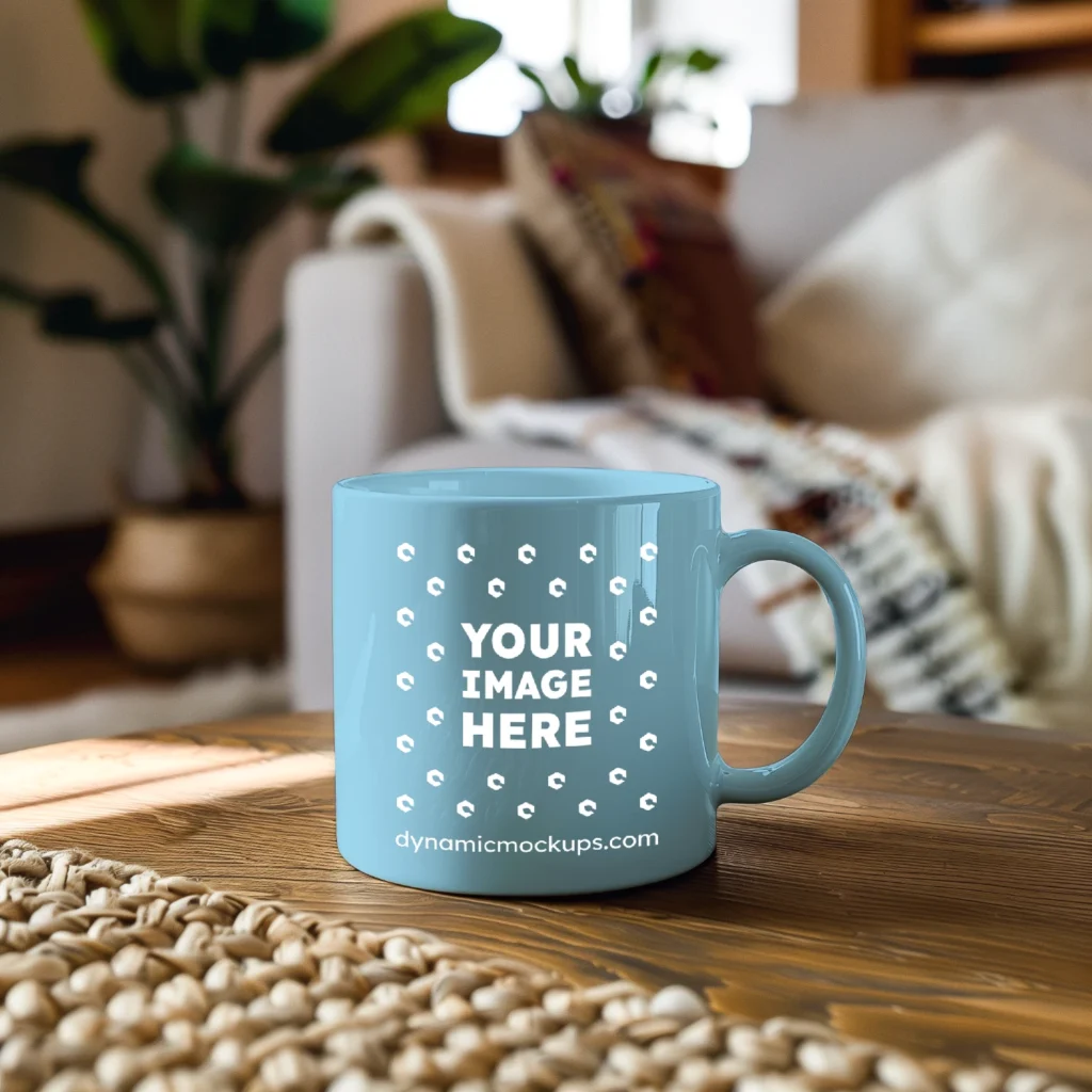 11oz Blank Sky Blue Ceramic Coffee Mug Mockup Template