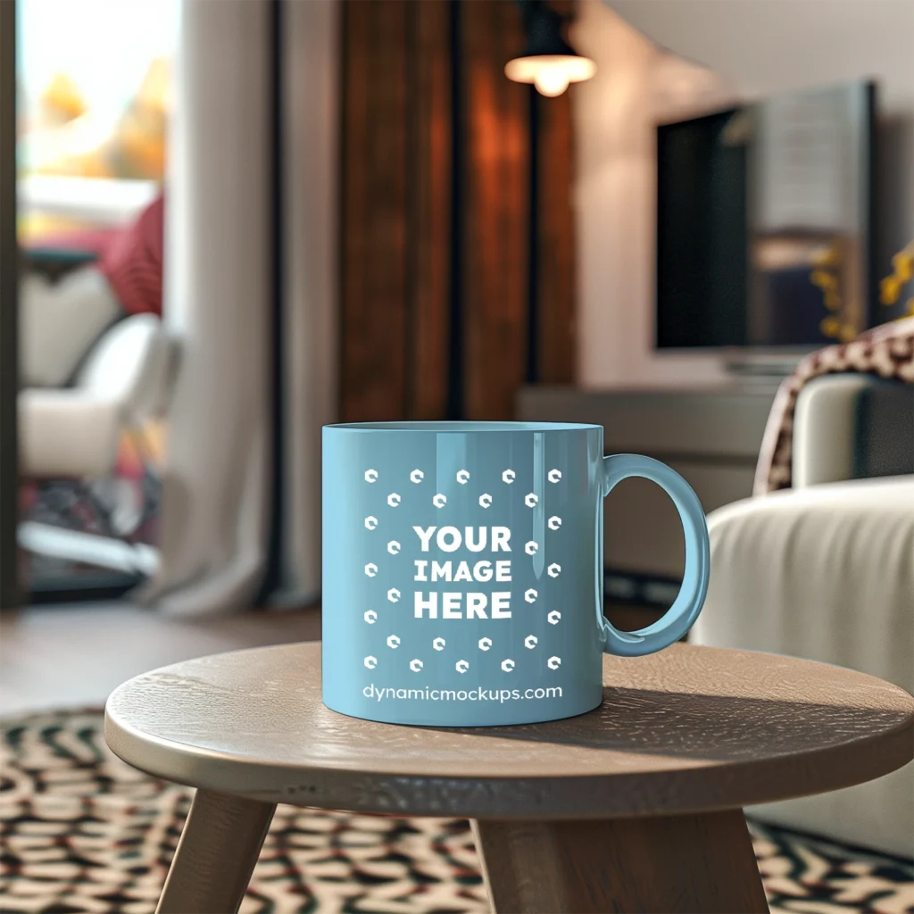 11oz Blank Sky Blue Ceramic Coffee Mug Mockup Template