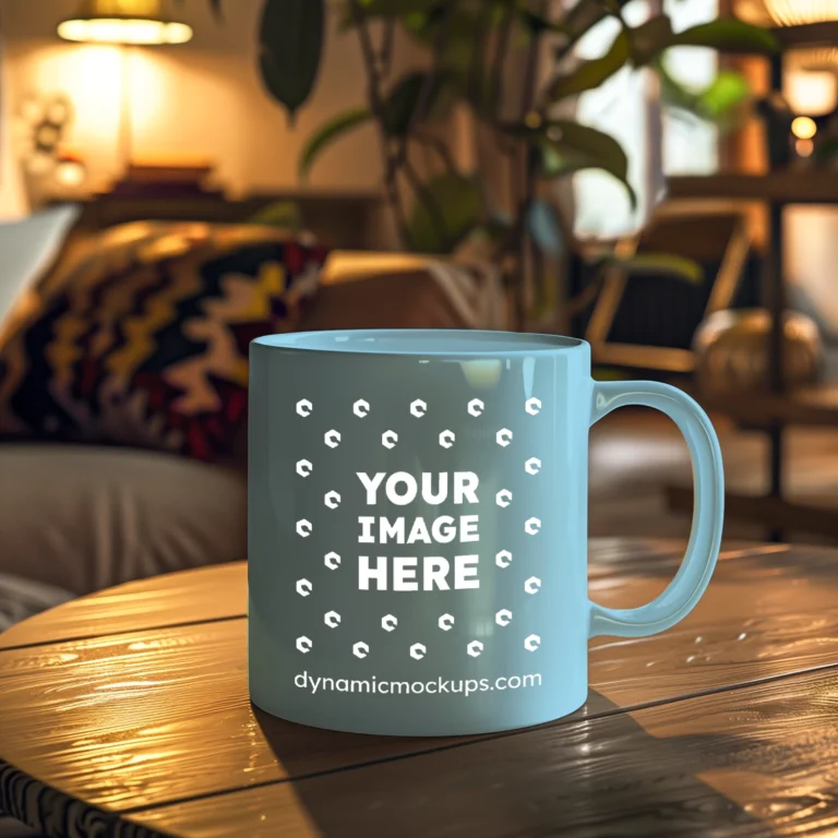 11oz Blank Sky Blue Ceramic Coffee Mug Mockup Template