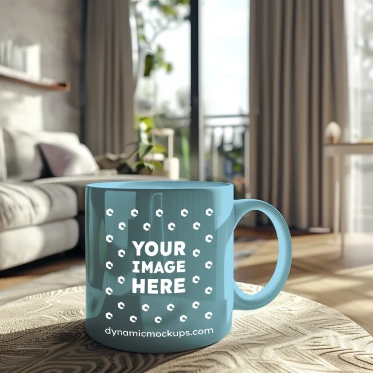 11oz Blank Sky Blue Ceramic Coffee Mug Mockup Template