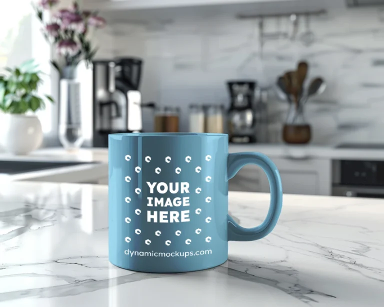 11oz Blank Sky Blue Ceramic Coffee Mug Mockup Template