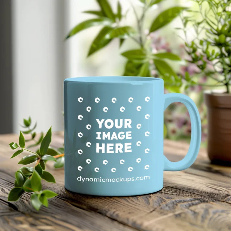 11oz Blank Sky Blue Ceramic Coffee Mug Mockup Template