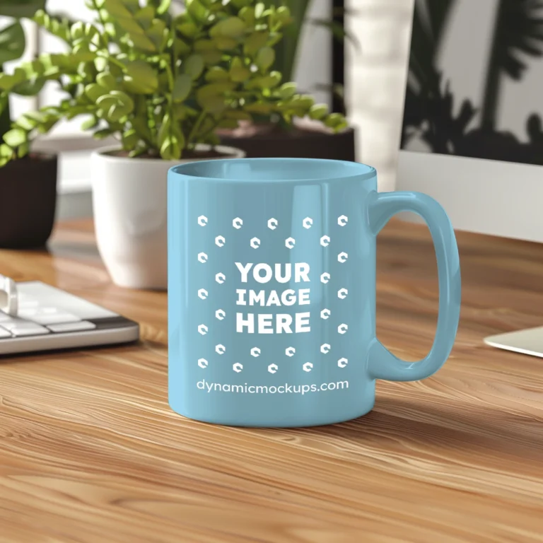 11oz Blank Sky Blue Ceramic Coffee Mug Mockup Template