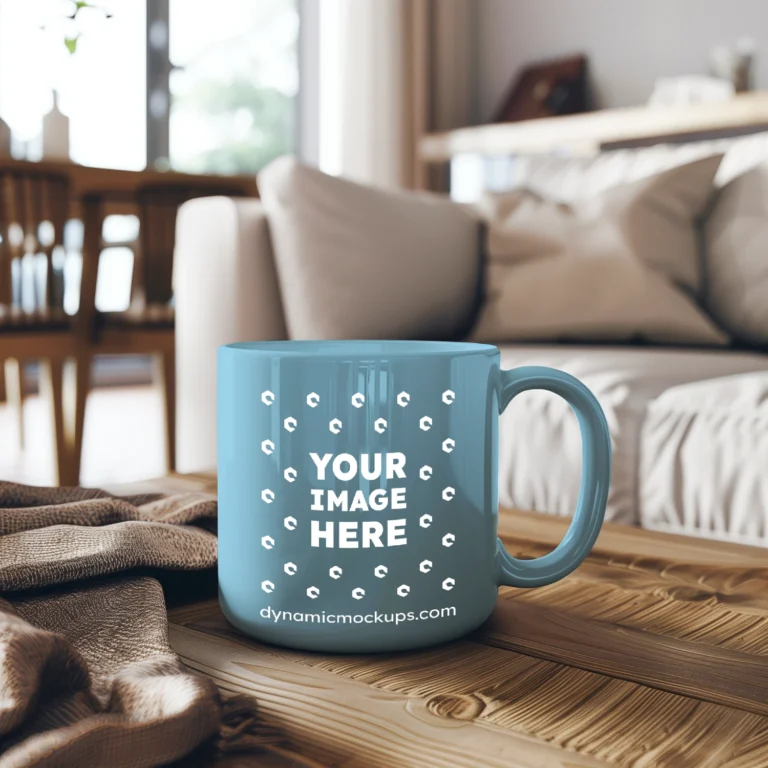 11oz Blank Sky Blue Ceramic Coffee Mug Mockup Template