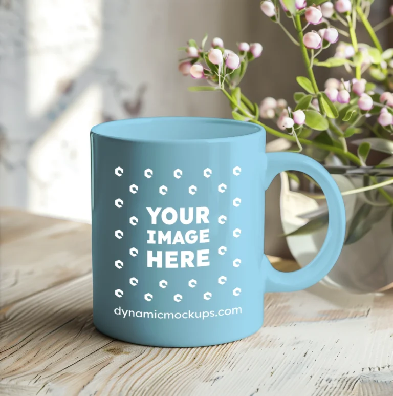 11oz Blank Sky Blue Ceramic Coffee Mug Mockup Template