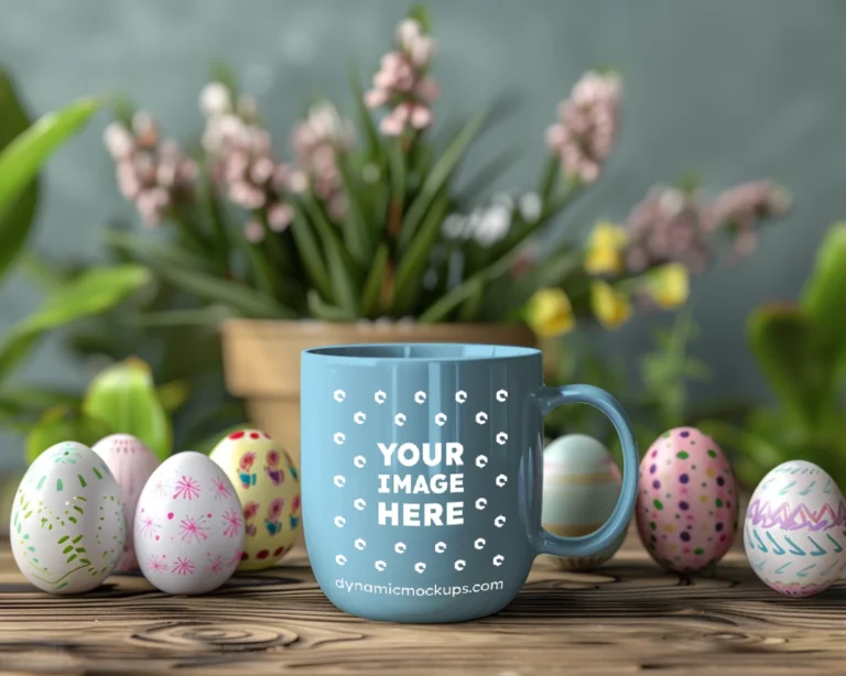 11oz Blank Sky Blue Ceramic Coffee Mug Mockup Template