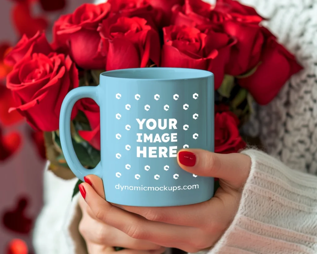 11oz Blank Sky Blue Ceramic Coffee Mug Mockup Template