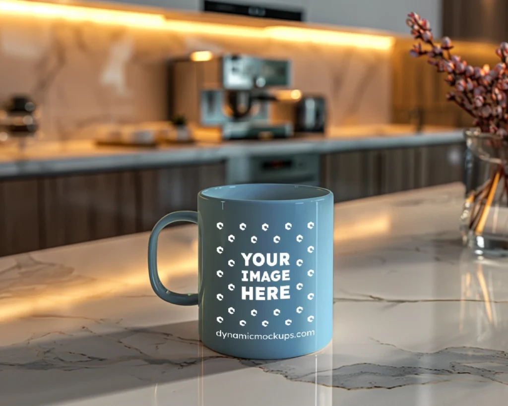 11oz Blank Sky Blue Ceramic Coffee Mug Mockup Template