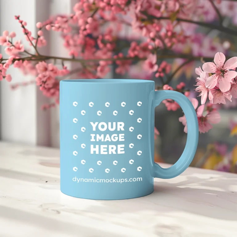 11oz Blank Sky Blue Ceramic Coffee Mug Mockup Template