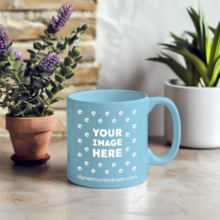 11oz Blank Sky Blue Ceramic Coffee Mug Mockup Template