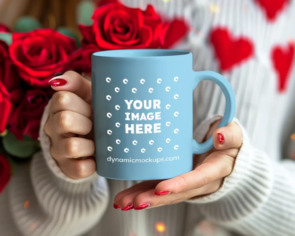 11oz Blank Sky Blue Ceramic Coffee Mug Mockup Template