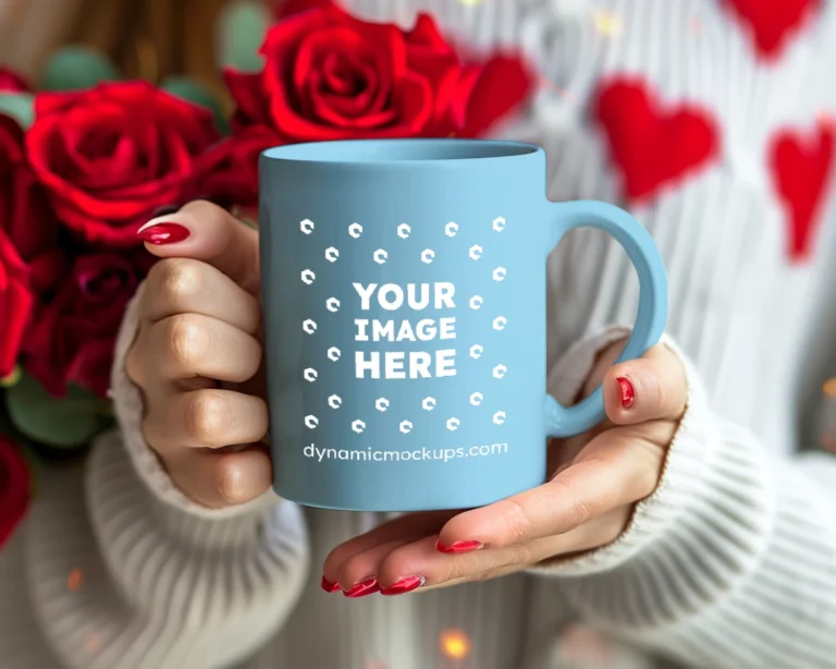 11oz Blank Sky Blue Ceramic Coffee Mug Mockup Template