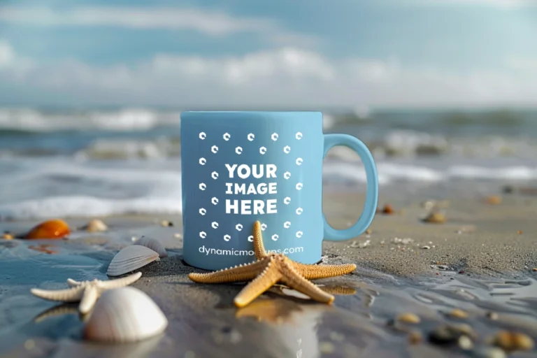 11oz Blank Sky Blue Ceramic Coffee Mug Mockup Template