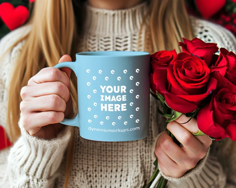 11oz Blank Sky Blue Ceramic Coffee Mug Mockup Template