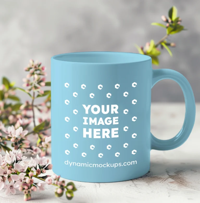 11oz Blank Sky Blue Ceramic Coffee Mug Mockup Template