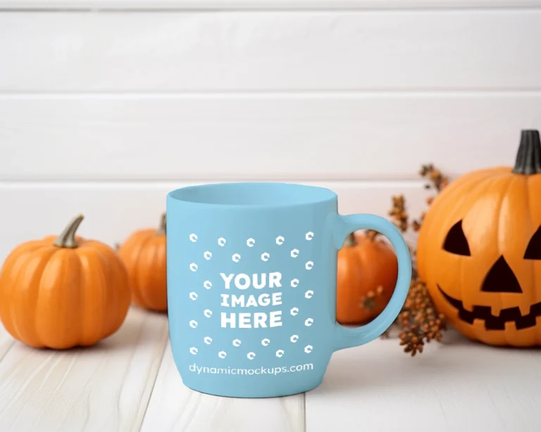 11oz Blank Sky Blue Ceramic Coffee Mug Mockup Template