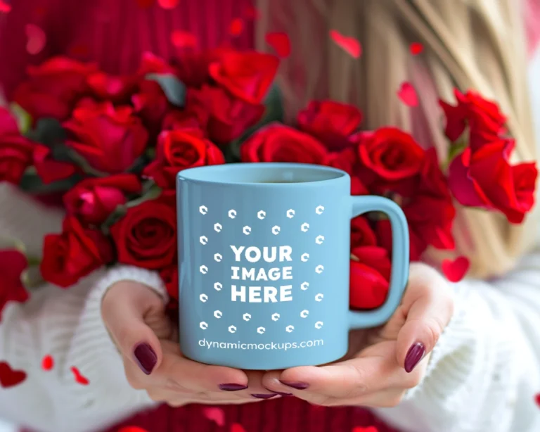 11oz Blank Sky Blue Ceramic Coffee Mug Mockup Template