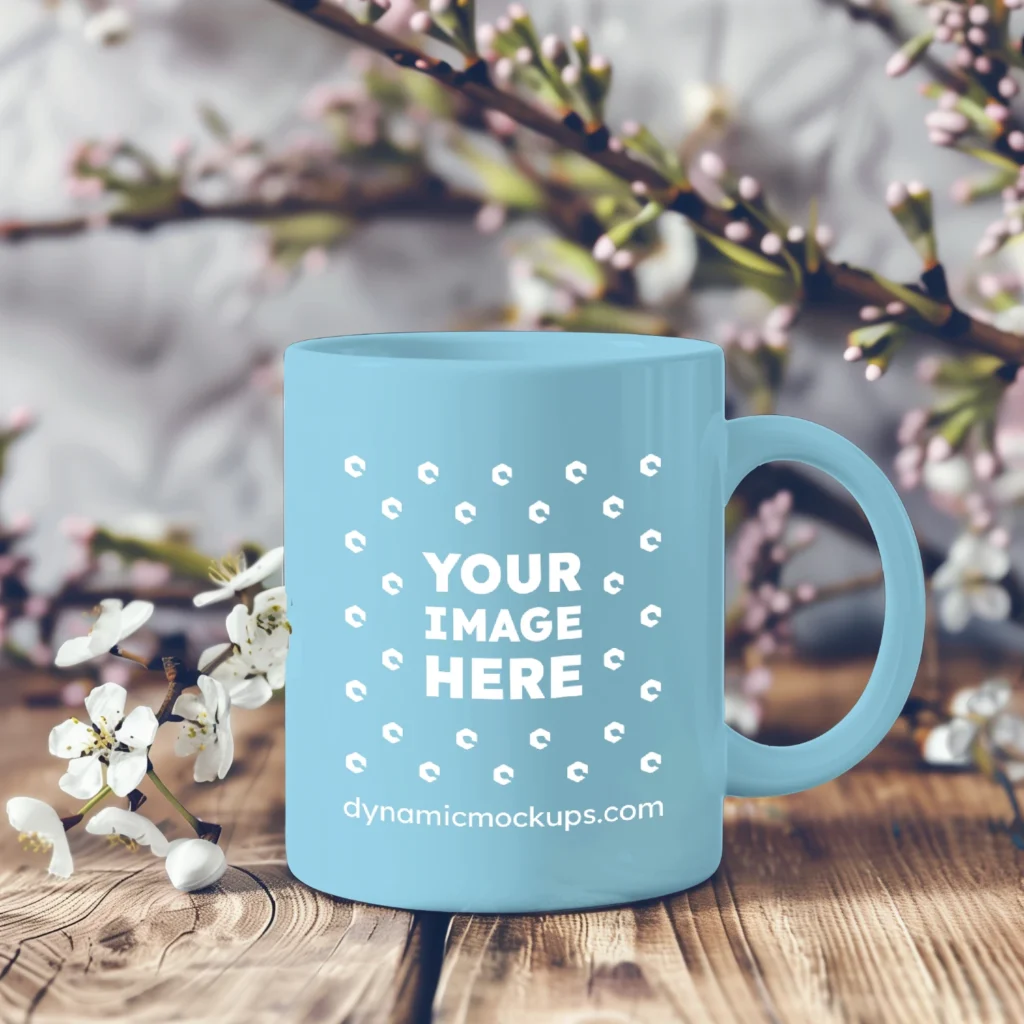 11oz Blank Sky Blue Ceramic Coffee Mug Mockup Template