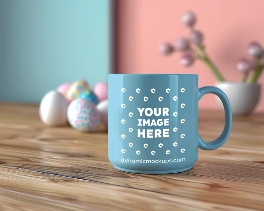 11oz Blank Sky Blue Ceramic Coffee Mug Mockup Template