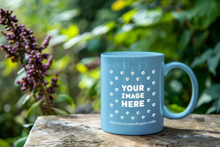 11oz Blank Sky Blue Ceramic Coffee Mug Mockup Template