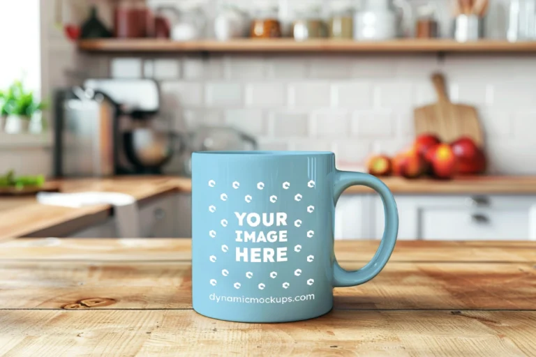 11oz Blank Sky Blue Ceramic Coffee Mug Mockup Template