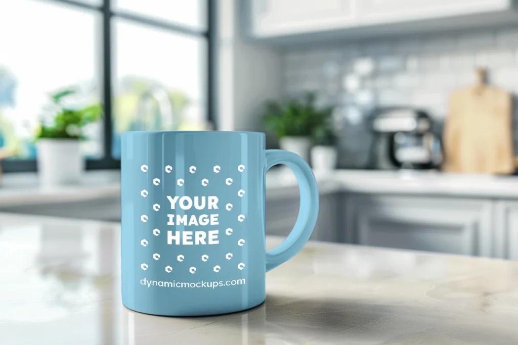 11oz Blank Sky Blue Ceramic Coffee Mug Mockup Template