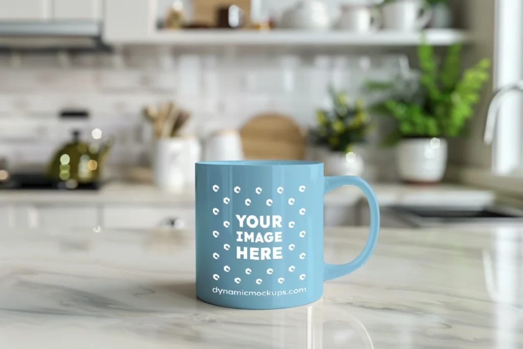 11oz Blank Sky Blue Ceramic Coffee Mug Mockup Template